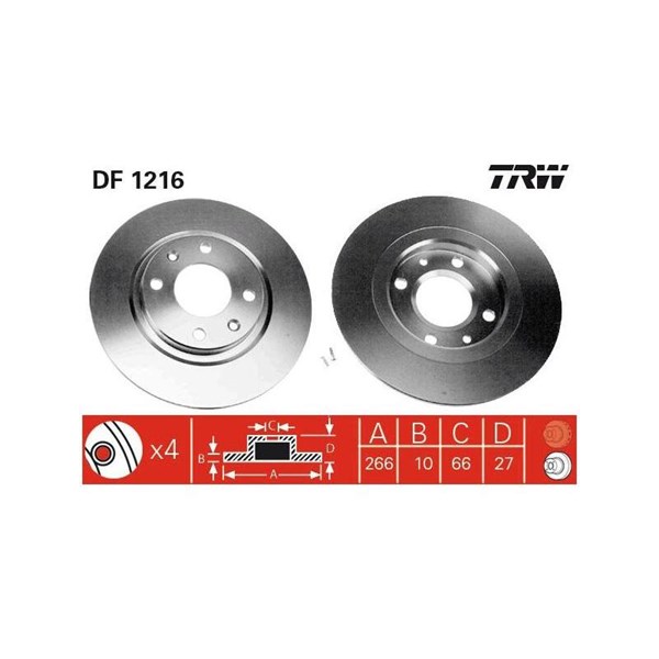 Bromsskiva Solid, Framaxel Trw DF1216 TRW