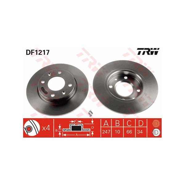 Bromsskiva Solid, Framaxel, Bakaxel Trw DF1217 TRW