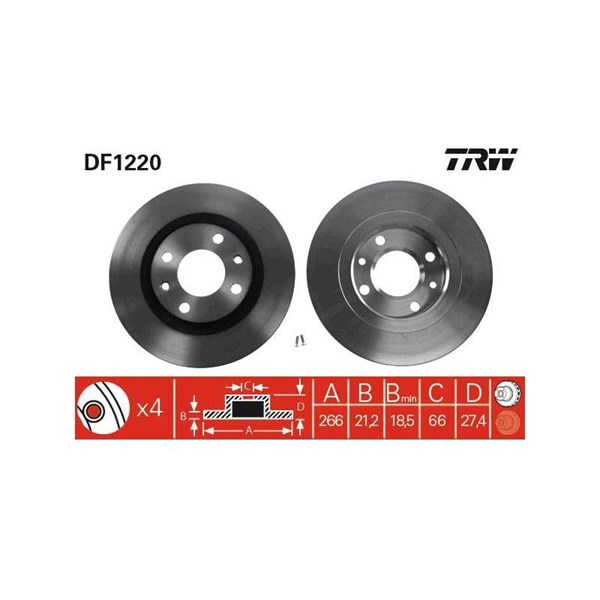 Bromsskiva Ventilerad, Framaxel Trw DF1220 TRW