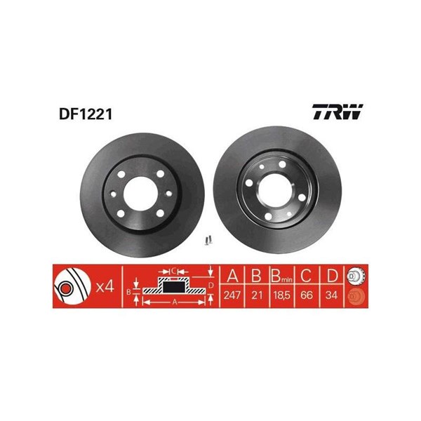 Bromsskiva Ventilerad, Framaxel Trw DF1221 TRW