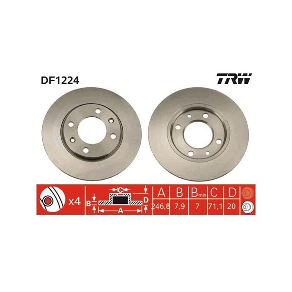 Bromsskiva Solid, Bakaxel Trw DF1224 TRW