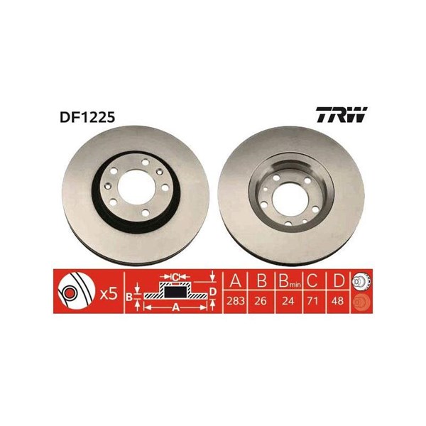 Bromsskiva Ventilerad, Framaxel Trw DF1225 TRW
