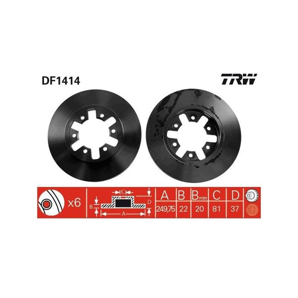 Bromsskiva Ventilerad, Framaxel Trw DF1414 TRW
