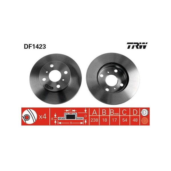Bromsskiva Ventilerad, Framaxel Trw DF1423 TRW