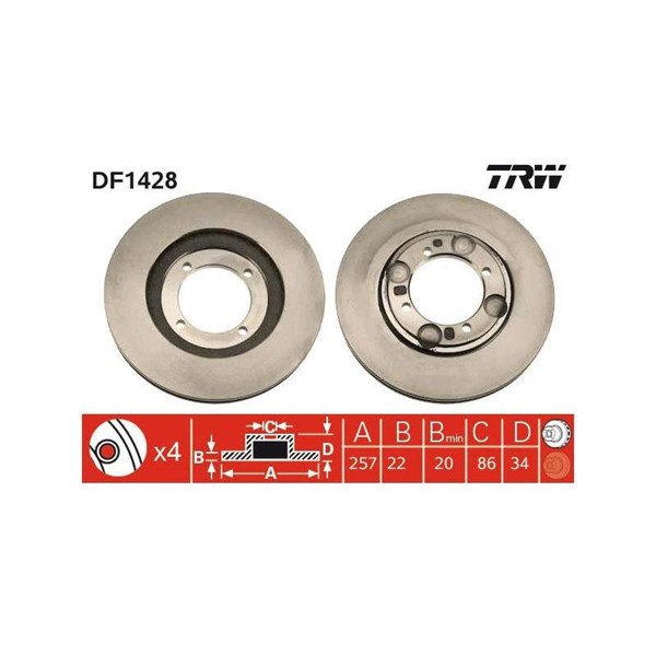 Bromsskiva Ventilerad, Framaxel Trw DF1428 TRW Bromsskiva Ventilerad, Framaxel Trw DF1428 TRW
