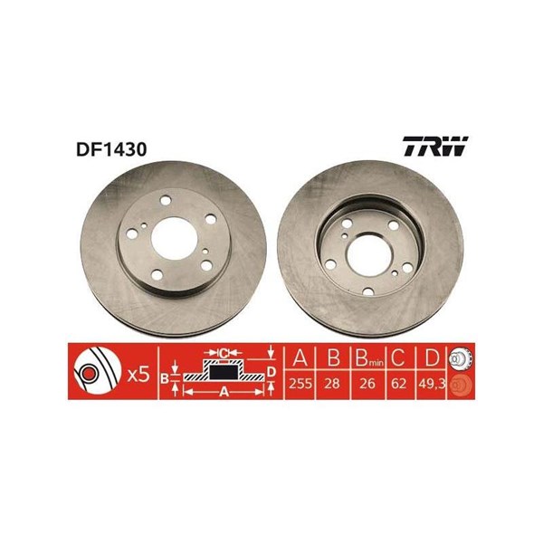 Bromsskiva Ventilerad, Framaxel Trw DF1430 TRW