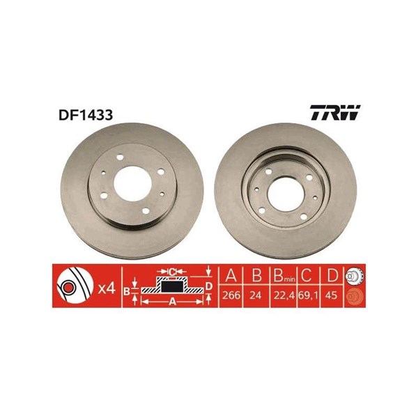 Bromsskiva Ventilerad, Framaxel Trw DF1433 TRW