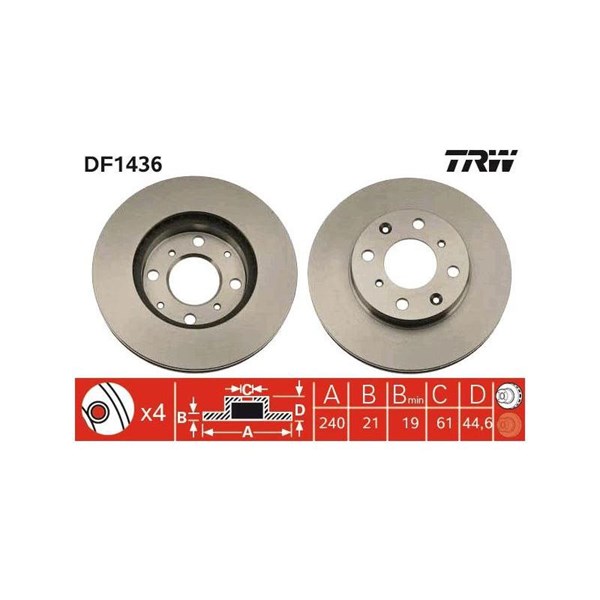 Bromsskiva Ventilerad, Framaxel Trw DF1436 TRW
