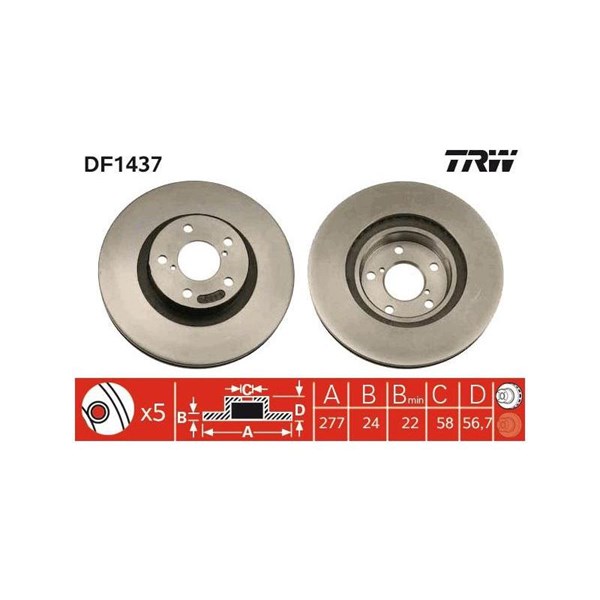 Bromsskiva Ventilerad, Framaxel Trw DF1437 TRW