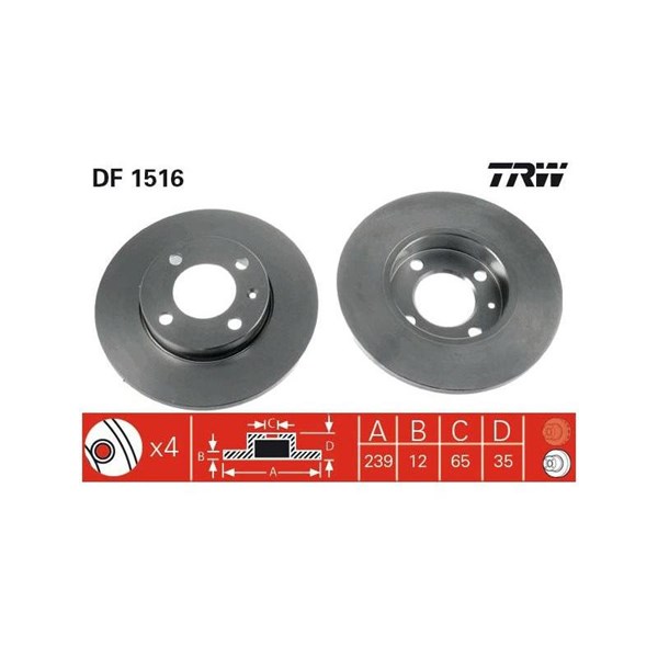 Bromsskiva Solid, Framaxel Trw DF1516 TRW