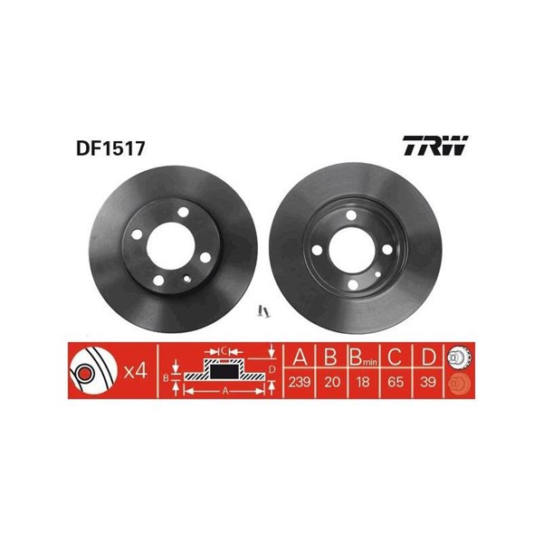 Bromsskiva Ventilerad, Framaxel Trw DF1517 TRW