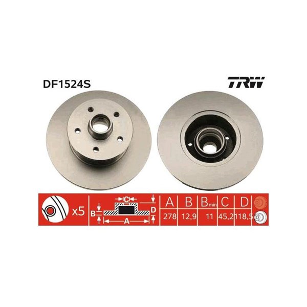 Bromsskiva Solid, Framaxel Trw DF1524S TRW