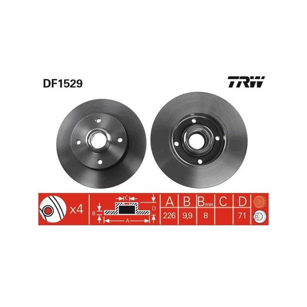 Bromsskiva Solid, Bakaxel Trw DF1529 TRW