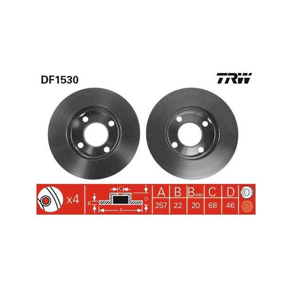 Bromsskiva Ventilerad, Framaxel Trw DF1530 TRW
