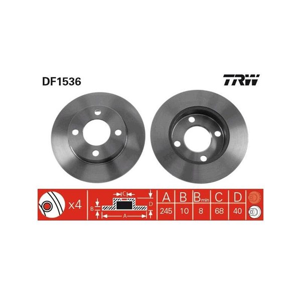 Bromsskiva Solid, Bakaxel Trw DF1536 TRW