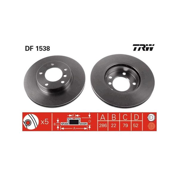 Bromsskiva Ventilerad, Framaxel Trw DF1538 TRW