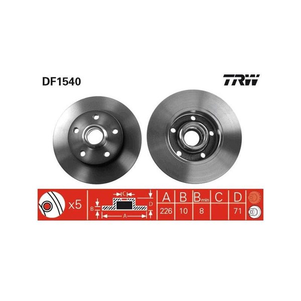 Bromsskiva Solid, Bakaxel Trw DF1540 TRW