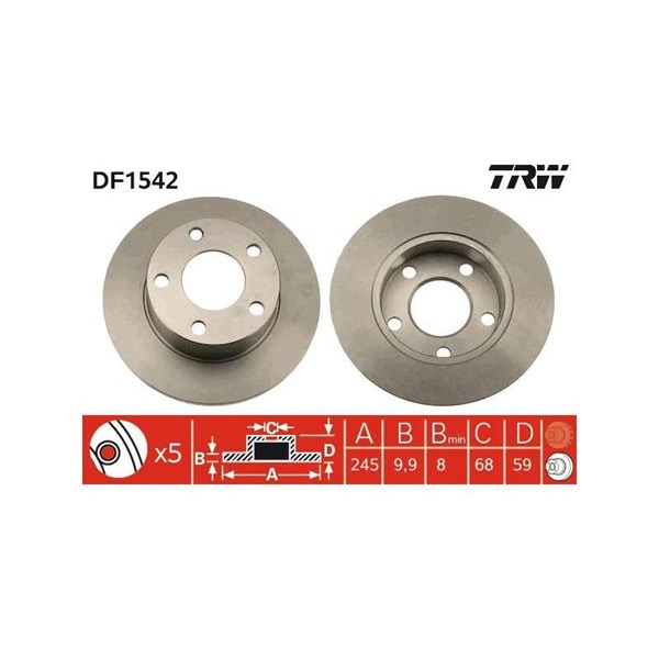 Bromsskiva Solid, Bakaxel Trw DF1542 TRW Bromsskiva Solid, Bakaxel Trw DF1542 TRW