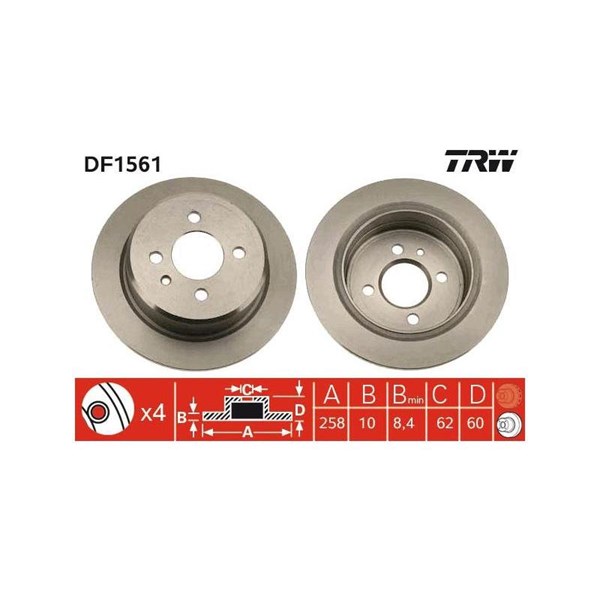 Bromsskiva Solid, Bakaxel Trw DF1561 TRW