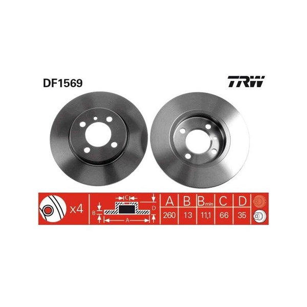 Bromsskiva Solid, Framaxel Trw DF1569 TRW
