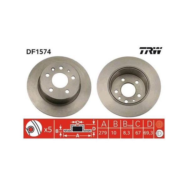Bromsskiva Solid, Bakaxel Trw DF1574 TRW Bromsskiva Solid, Bakaxel Trw DF1574 TRW