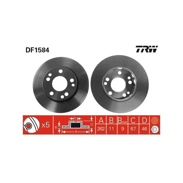 Bromsskiva Solid, Framaxel Trw DF1584 TRW
