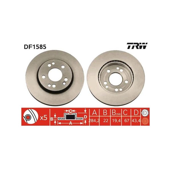 Bromsskiva Ventilerad, Framaxel Trw DF1585 TRW