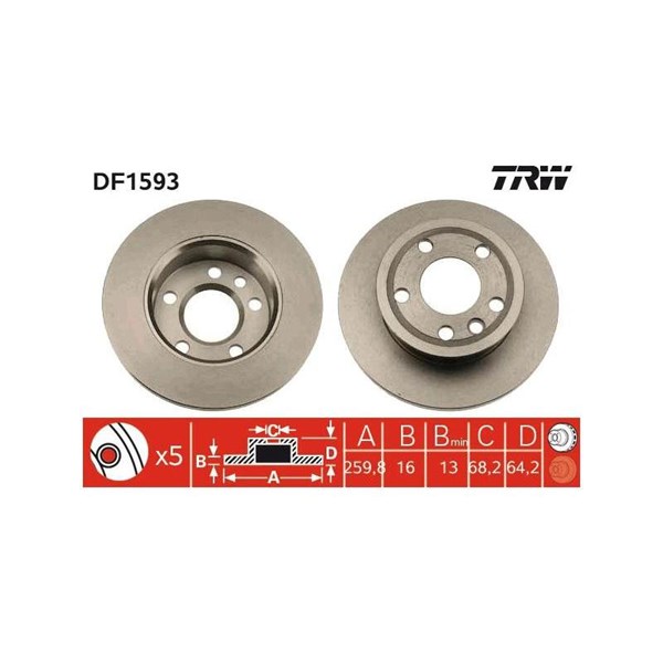 Bromsskiva Solid, Framaxel Trw DF1593 TRW