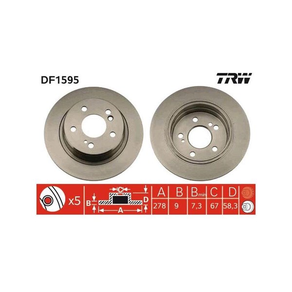 Bromsskiva Solid, Bakaxel Trw DF1595 TRW