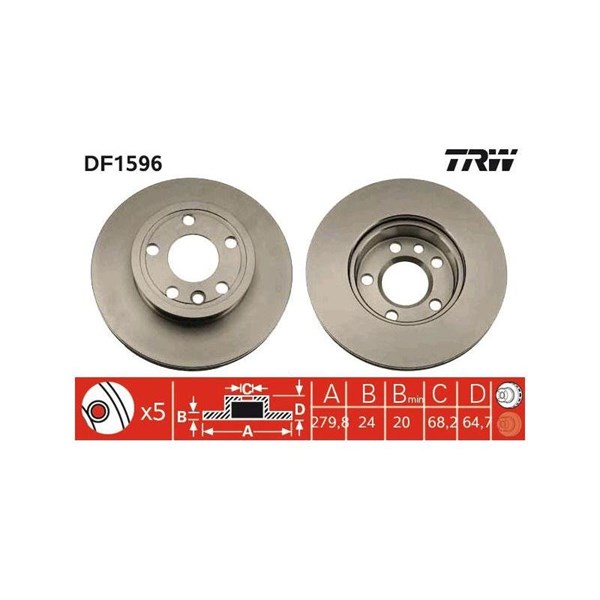Bromsskiva Ventilerad, Framaxel Trw DF1596 TRW Bromsskiva Ventilerad, Framaxel Trw DF1596 TRW