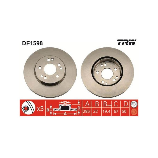 Bromsskiva Ventilerad, Framaxel Trw DF1598 TRW
