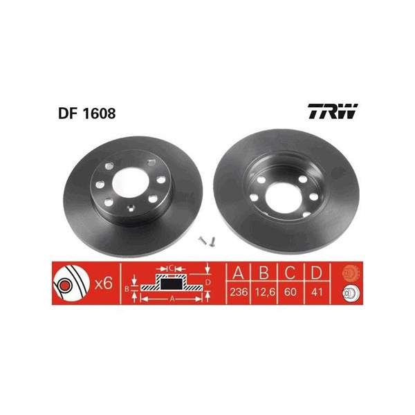 Bromsskiva Solid, Framaxel Trw DF1608 TRW