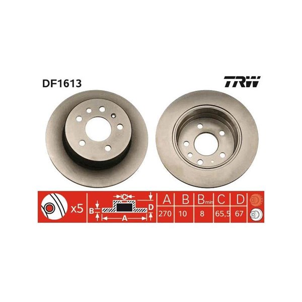 Bromsskiva Solid, Bakaxel Trw DF1613 TRW