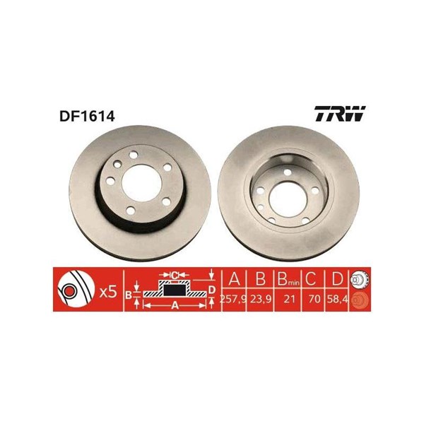 Bromsskiva Ventilerad, Framaxel Trw DF1614 TRW