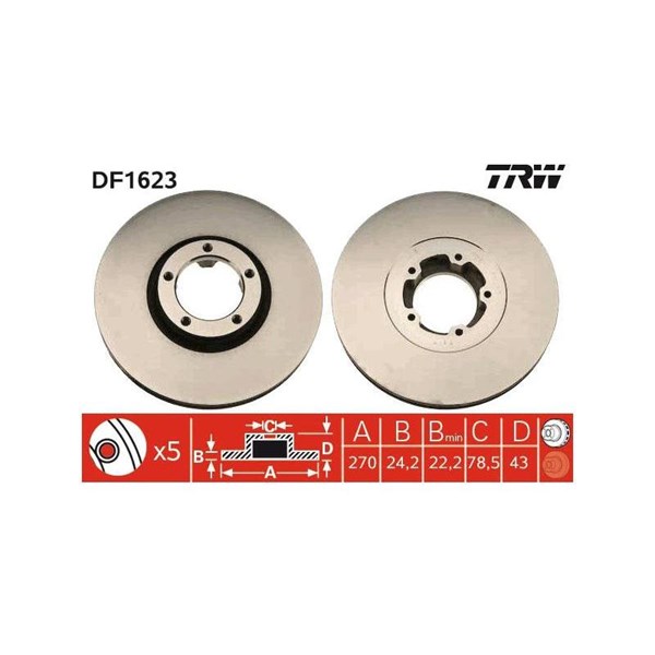 Bromsskiva Ventilerad, Framaxel Trw DF1623 TRW Bromsskiva Ventilerad, Framaxel Trw DF1623 TRW