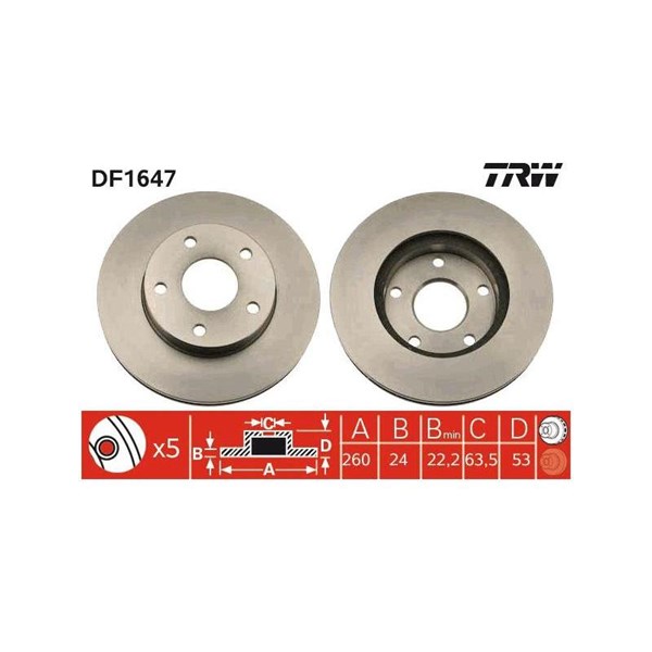 Bromsskiva Ventilerad, Framaxel Trw DF1647 TRW