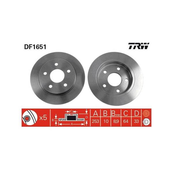 Bromsskiva Solid, Bakaxel Trw DF1651 TRW