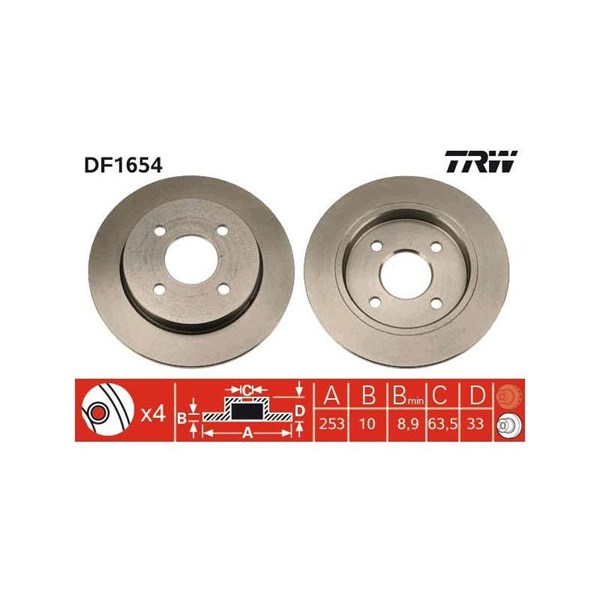 Bromsskiva Solid, Bakaxel Trw DF1654 TRW