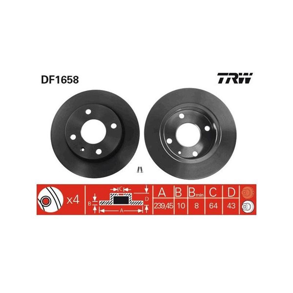 Bromsskiva Solid, Framaxel Trw DF1658 TRW Bromsskiva Solid, Framaxel Trw DF1658 TRW