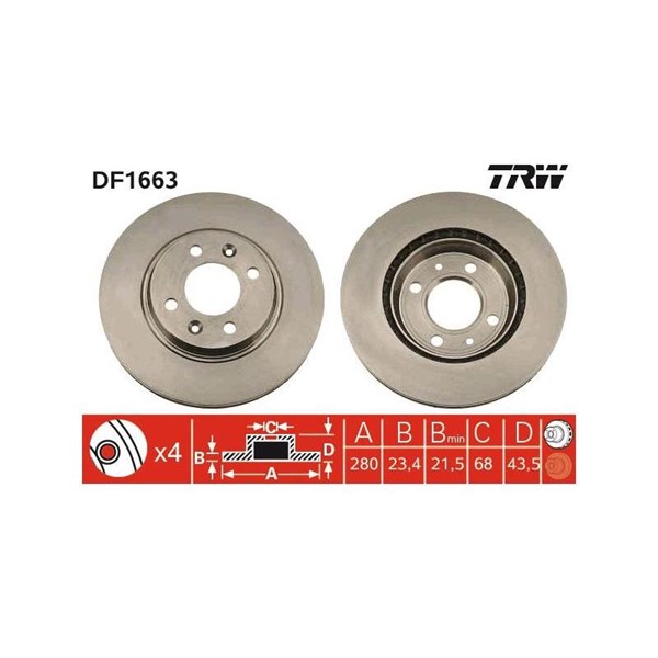 Bromsskiva Ventilerad, Framaxel Trw DF1663 TRW