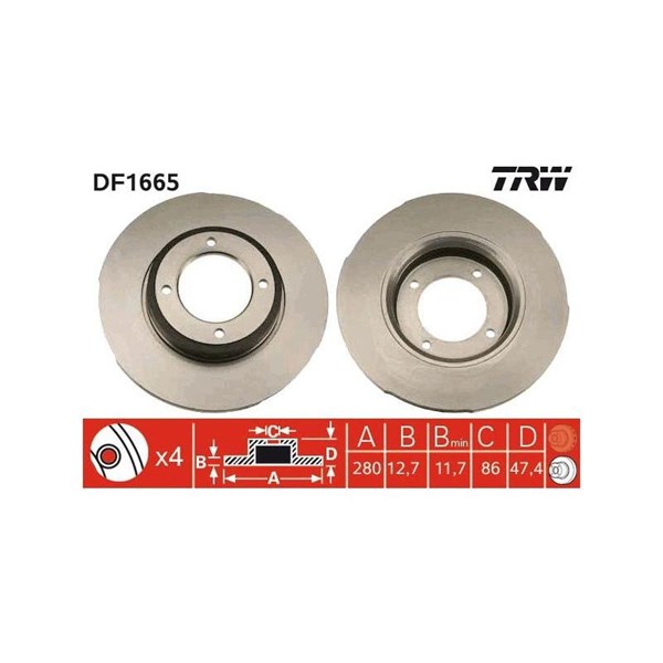 Bromsskiva Solid, Framaxel Trw DF1665 TRW