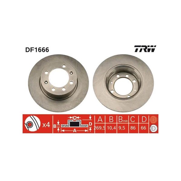 Bromsskiva Solid, Bakaxel Trw DF1666 TRW