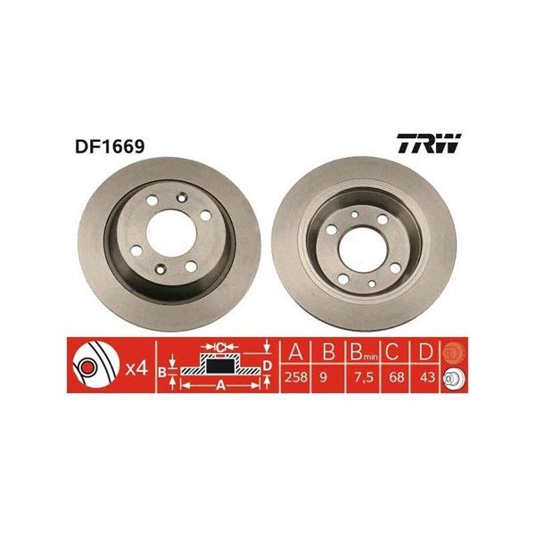 Bromsskiva Solid, Bakaxel Trw DF1669 TRW