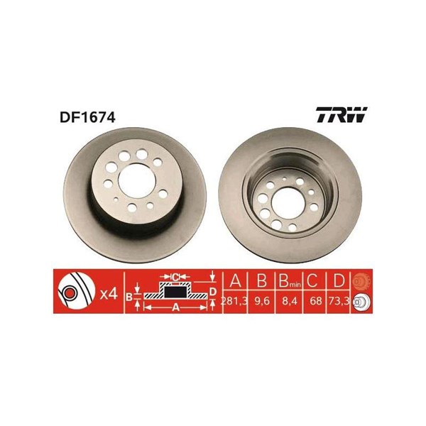 Bromsskiva Solid, Bakaxel Trw DF1674 TRW