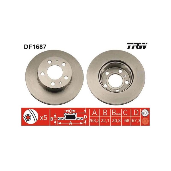 Bromsskiva Ventilerad, Framaxel Trw DF1687 TRW