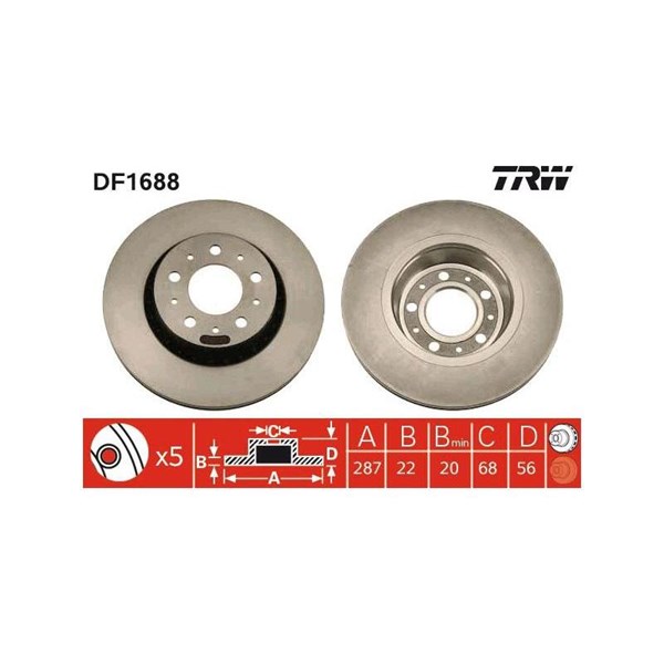 Bromsskiva Ventilerad, Framaxel Trw DF1688 TRW