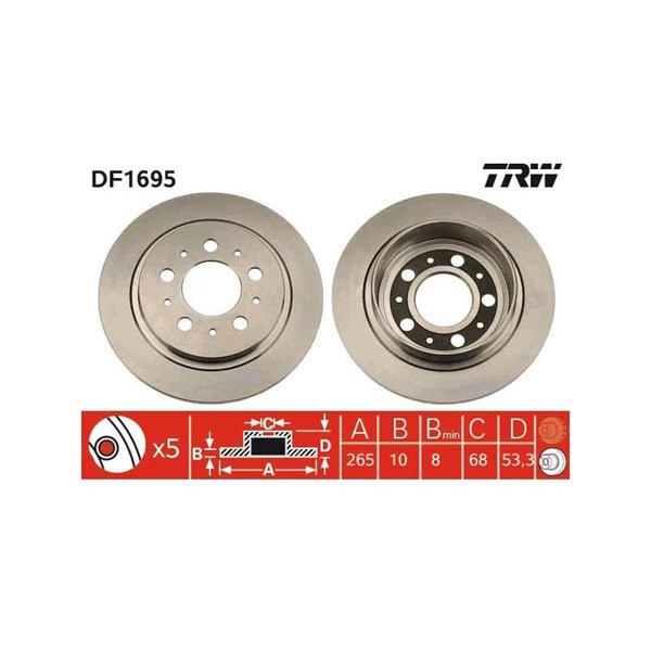 Bromsskiva Solid, Framaxel, Bakaxel Trw DF1695 TRW