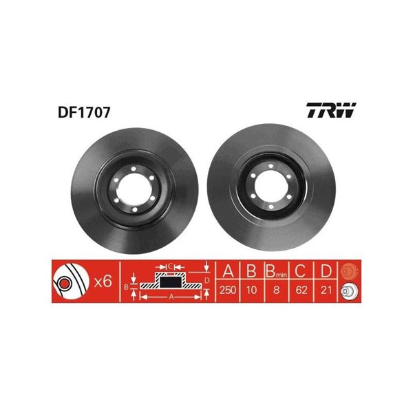 Bromsskiva Solid, Bakaxel Trw DF1707 TRW