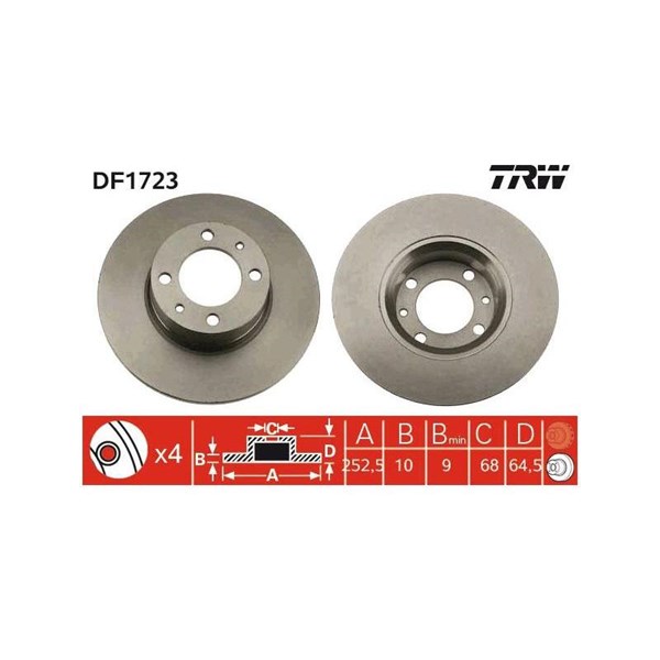 Bromsskiva Solid, Framaxel Trw DF1723 TRW