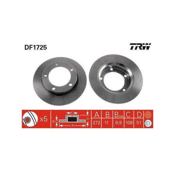 Bromsskiva Solid, Framaxel Trw DF1725 TRW